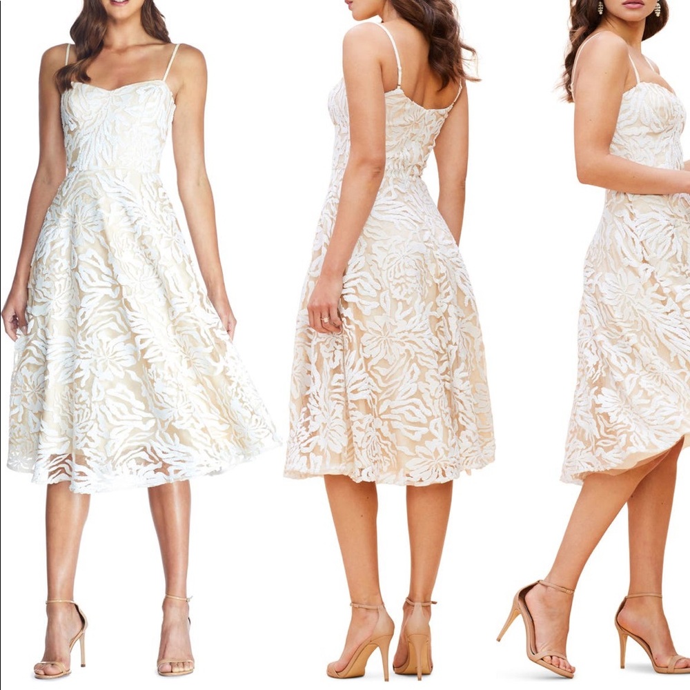 Dress the Population White Sequins Flare Dress, size L